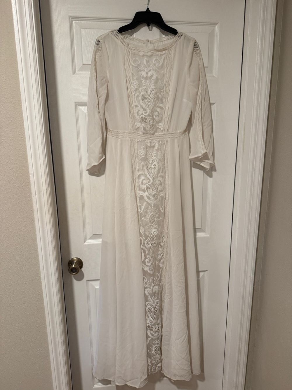 Elegant White Lace-Panel Maxi Dress for rehearsal or wedding